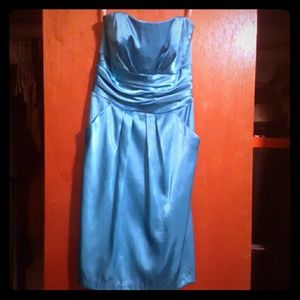 Strapless Ruched Turquoise Mini Dress